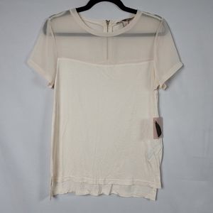 Forever 21 ivory oatmeal cream blush cream sheer top zip back t shirt